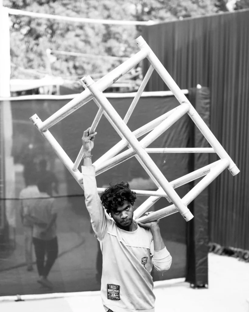 stage setup, man ,black and white